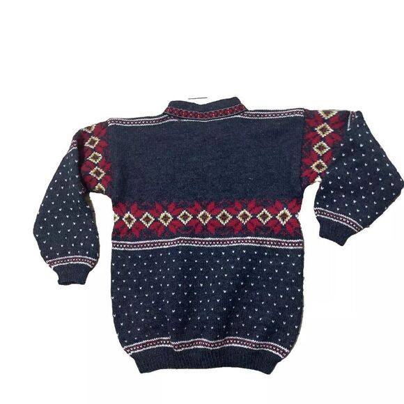 Vintage 80s 90s Wool Sweater Womens M FairIsle Winter Nordic Floral Gray Metal - Picture 2 of 16